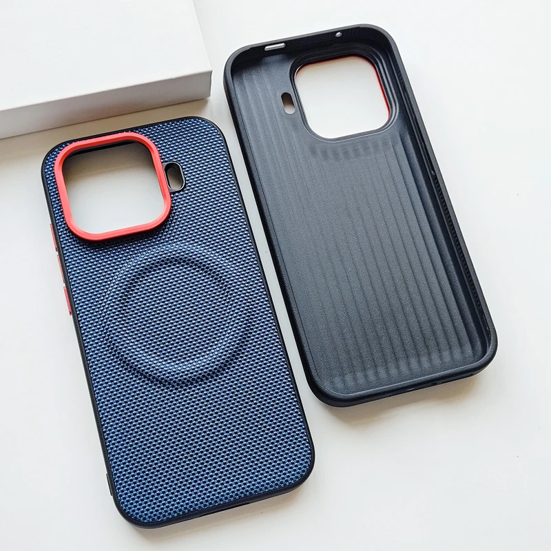 Magnetic Luxury Weave PU Leather Anti-fall Phone Case with Wireless Charging Compatibility