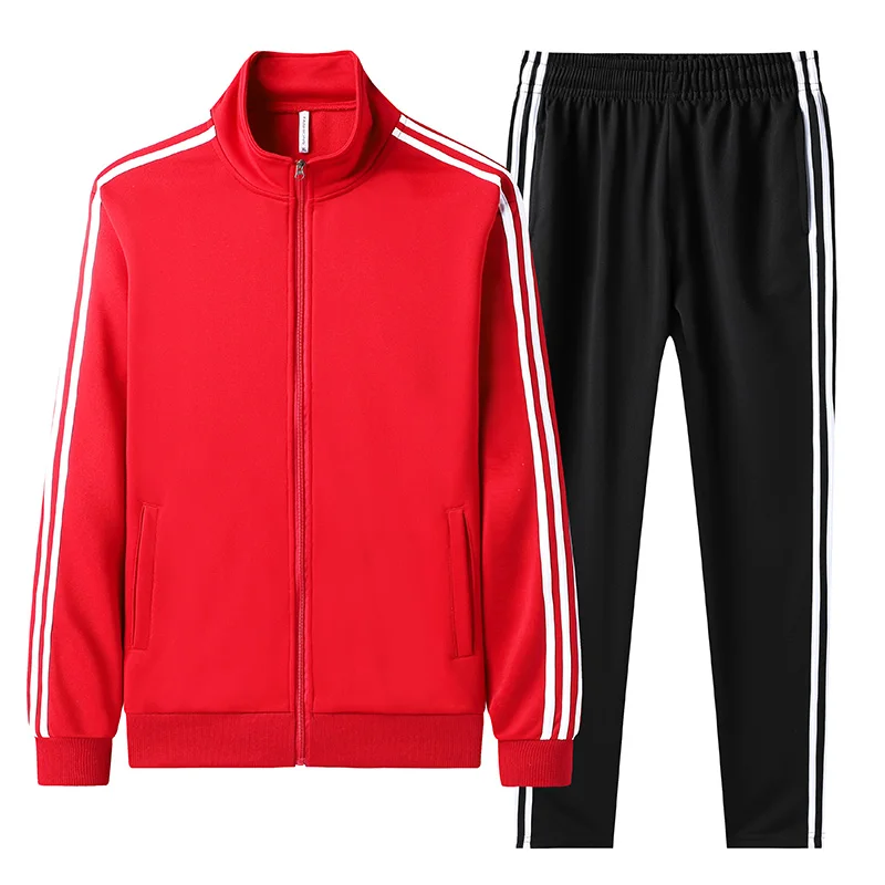 

Slim Fit Sport Set Men Knitting Polyester Sportsuit Windproof Gym Clothing Suit Stripe Sportswear Jogging Run Bowling Tracksuit