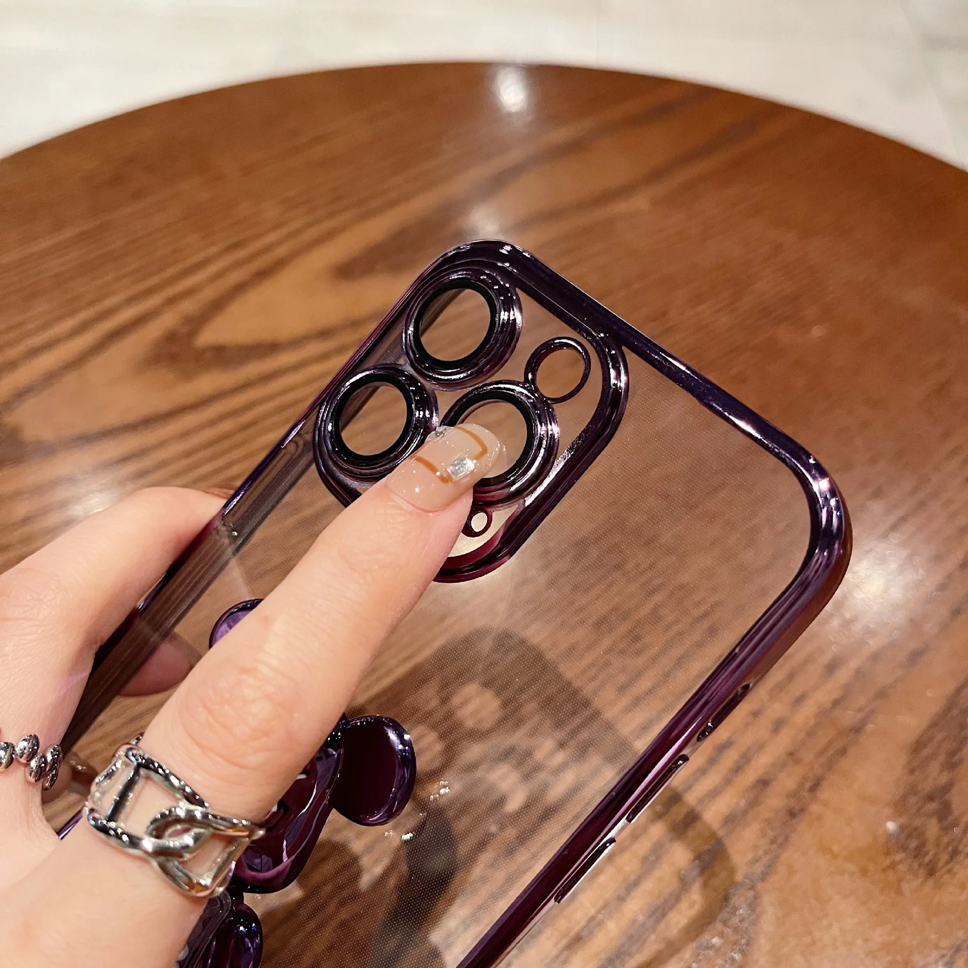 For iPhone 14 Pro Max case creative new candy beads 3D Cute Bear Bracket case iphone 14 13 12 11 electroplated soft shell