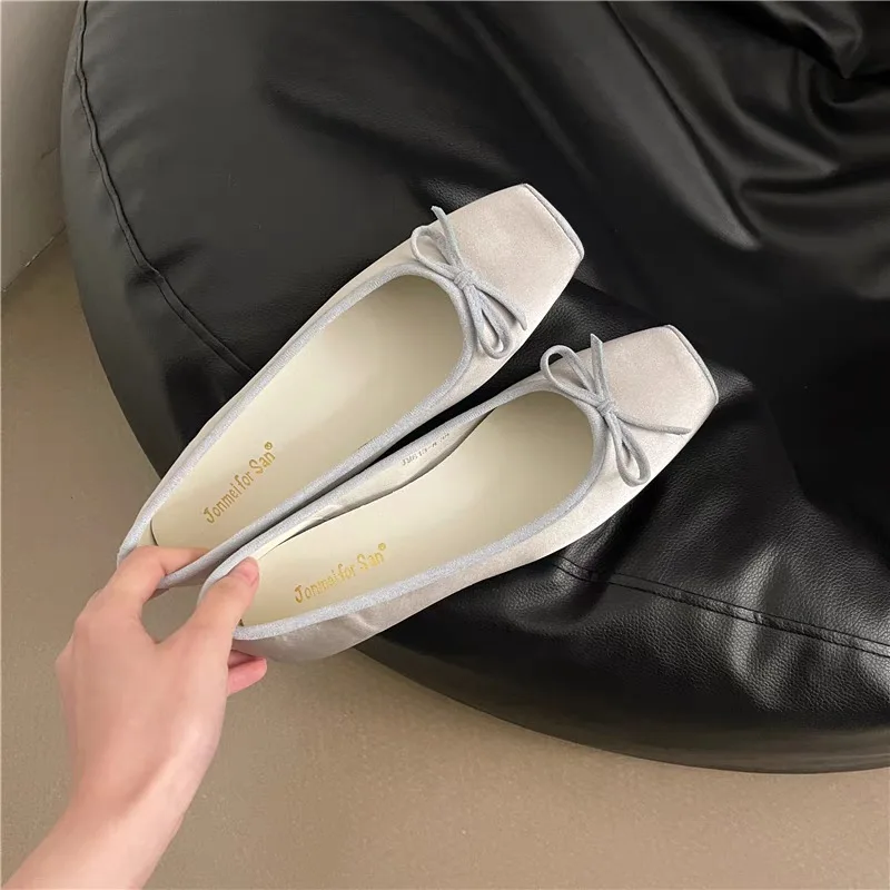 2025Breathable Silk Ballerinas Ballet Flats Women Summer Autumn Slip On Loafers Square Toe Bowknot Flat Casual Shoes 4