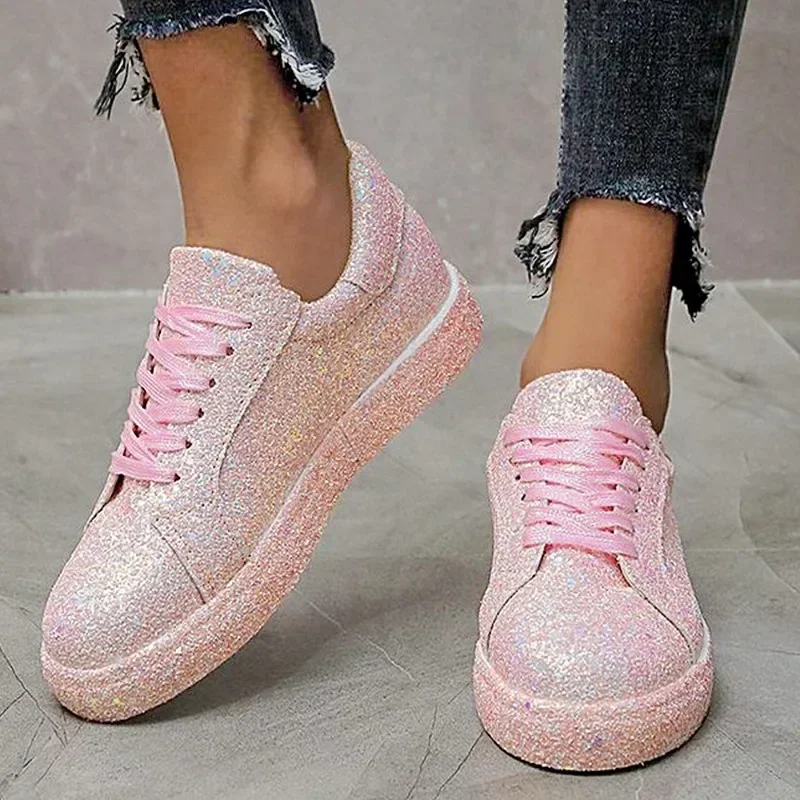 Spring and Autumn Big Size New Flat Casual Glitter Lace-up Low Top Sports Shoes Women Shoes Zapatos De Mujer Sneakers 2