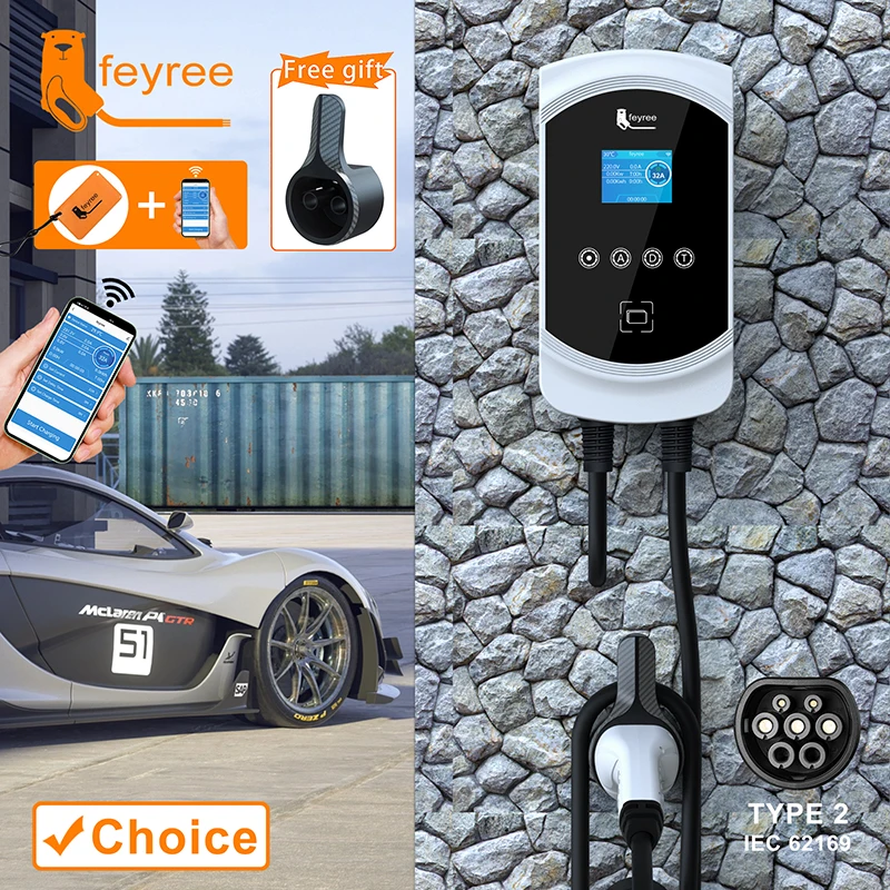 Feyree Ev Charger 32A 7.6Kw Caricabatteria Da Auto Per Veicoli Elettrici Evse Wallbox 11Kw 22Kw 3Phase Type2 Cable Iec62196-2 Socket App Control