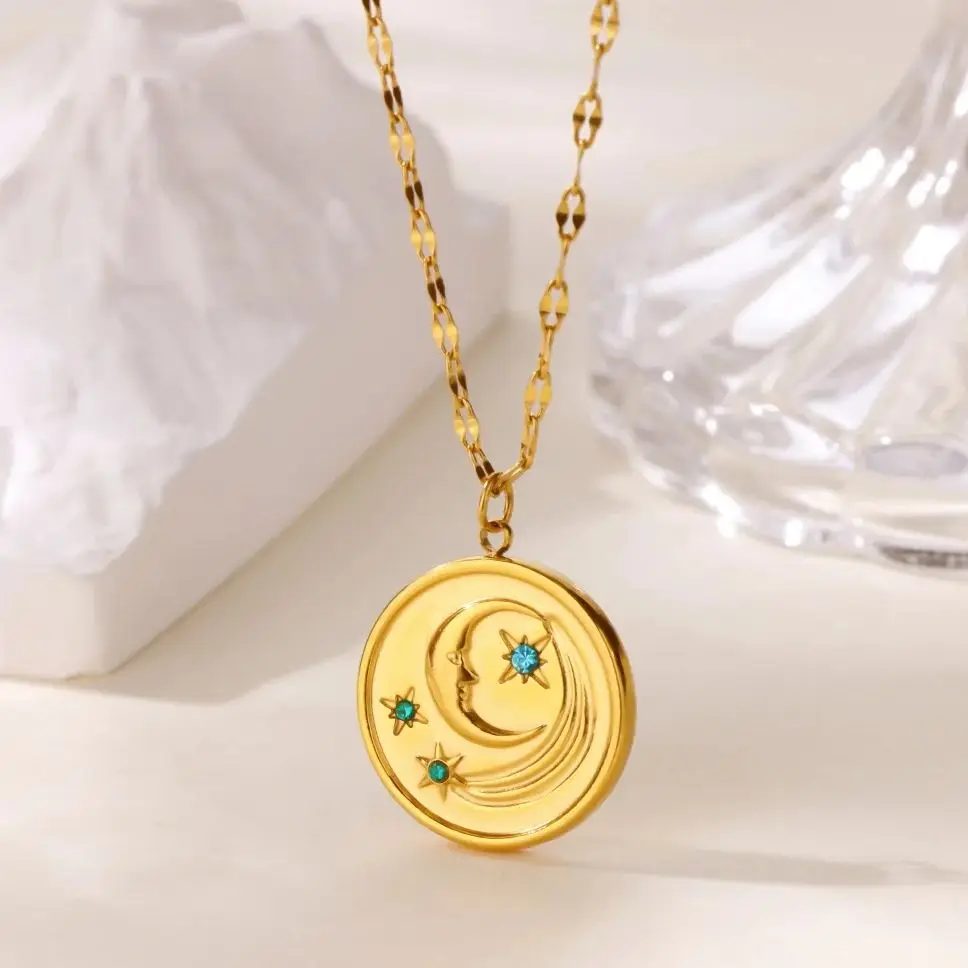 Star&Moon Coin Pendant Necklace For Women