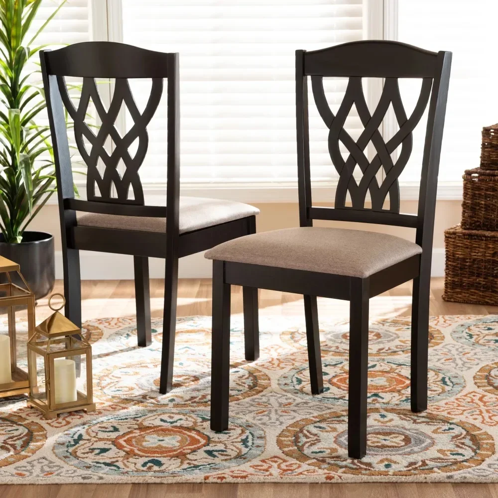 

Modern and Contemporary Sand Fabric Upholstered and Dark Brown Finished Wood 2-Piece Dining Chair Set