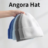 Fluffy Angora Hat Rabbit Fur Warm Winter hat For Womans Cashmere Wool Soft Beanies Blue Knitted Hat Outdoor Ski Female 1