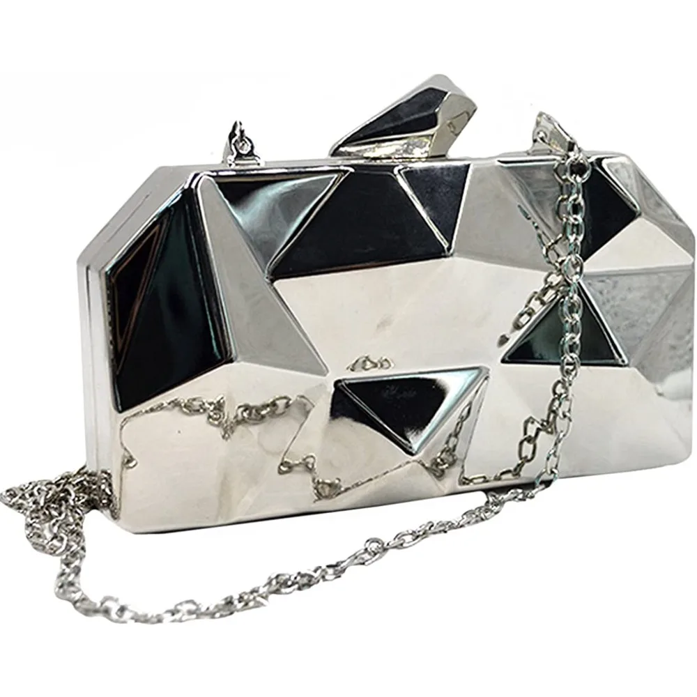 

Women Lattice Pattern Metal Handbag Chain Geometric Evening Clutch Purse