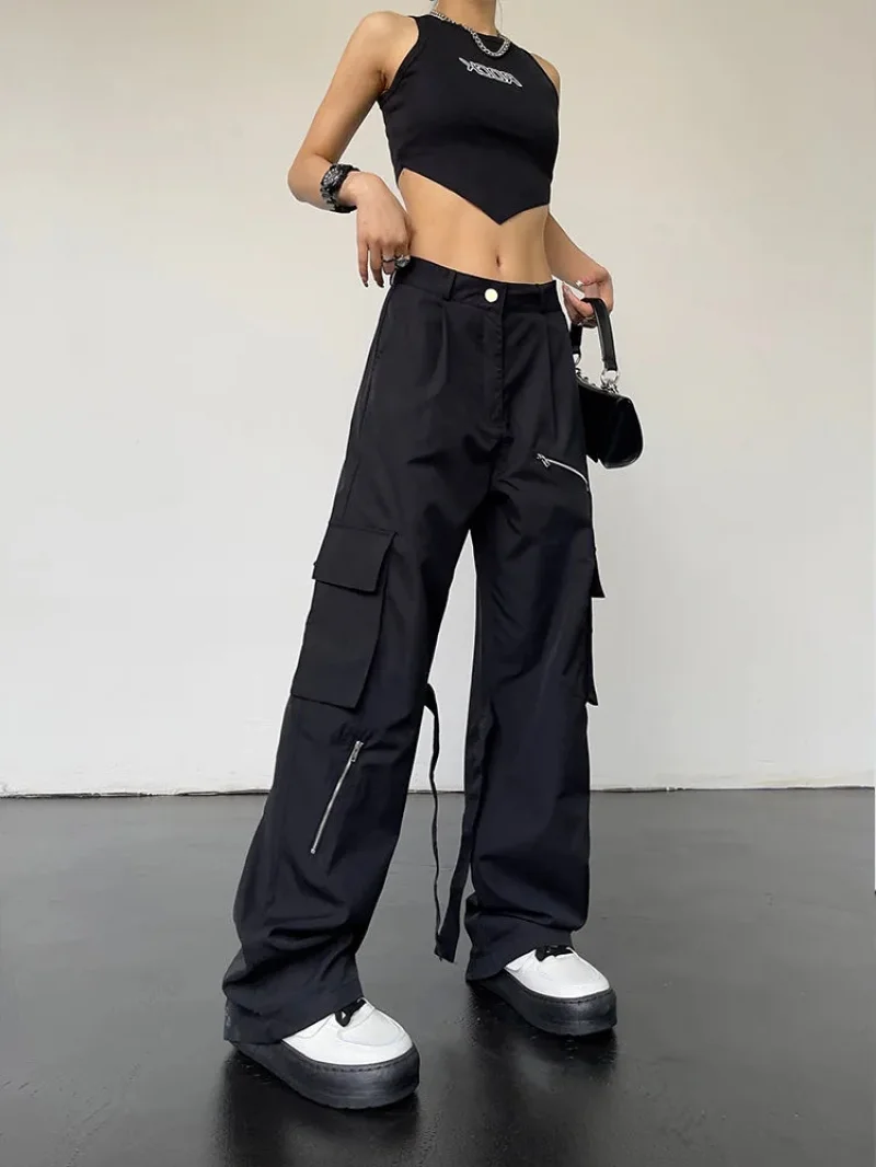 

Vintage Black Cargo Pants Women Grunge Y2k Streetwear Hippie Baggy Trousers Hip Hop Punk oversized Female Wide Leg Pants