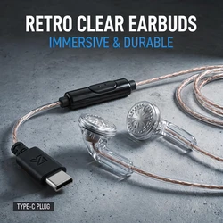 Retro - Style Type - C Wired Earbuds with Braided Cable and Built - In Microphone (Transparent white TC)
