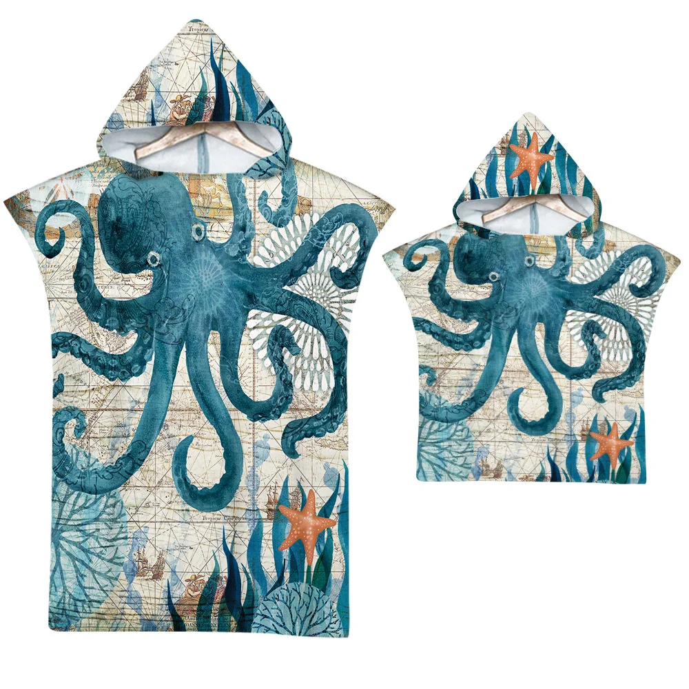 Sea Turtle Large Beach Towel Bath Towels Quick Dry Hooded Cloak Wetsuit Adult Kid Parent-Child Poncho Bathrobe For Swim Surf Quick Drying Towel