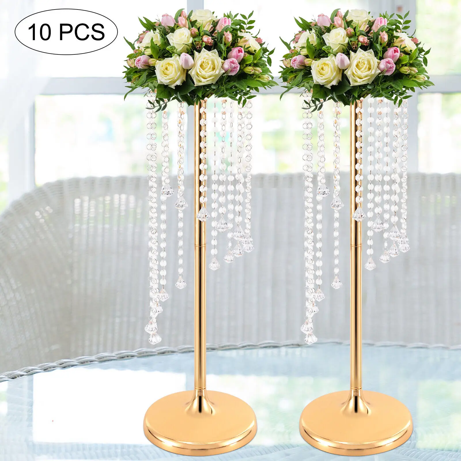 

10pcs Exquisite Flower Vase Twist Shape Stand Golden Silver Wedding Table Centerpiece Crystal Road Lead for Event Party