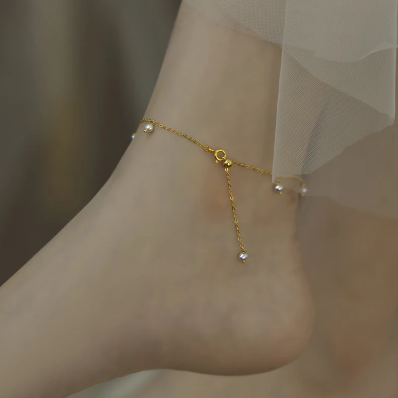 NYMPH Natural Freshwater Pearl Anklet Garnet 14K Gold Filled Chain Original Handmade Fine Jewelry Ladies Gift