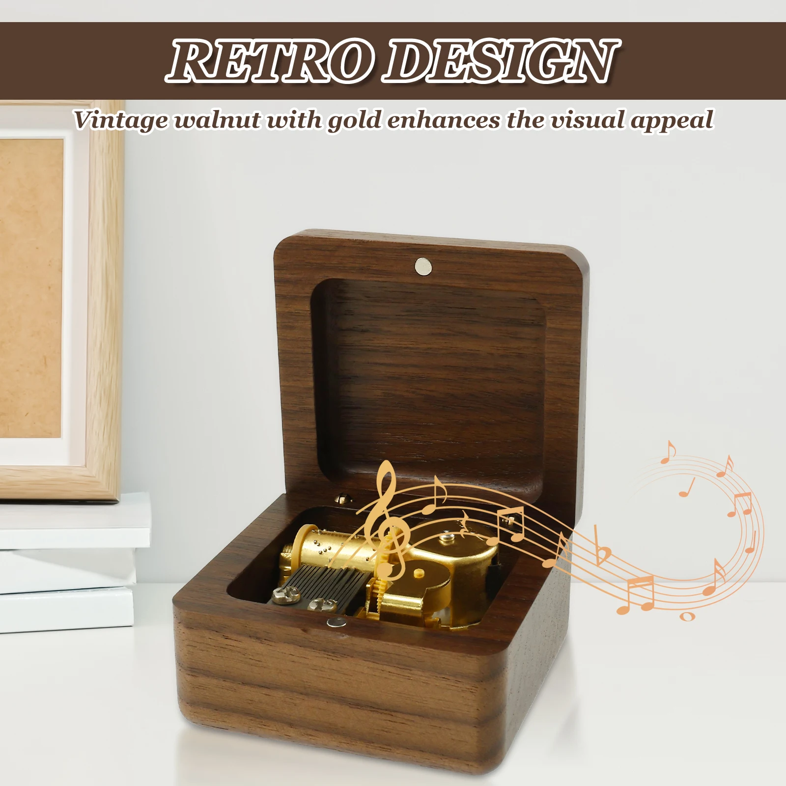 Wood Sound Box Walnut Wood Music Box Vintage Music Box Case Compact Wind up Musical Box Portable Musical Box for Friends 3