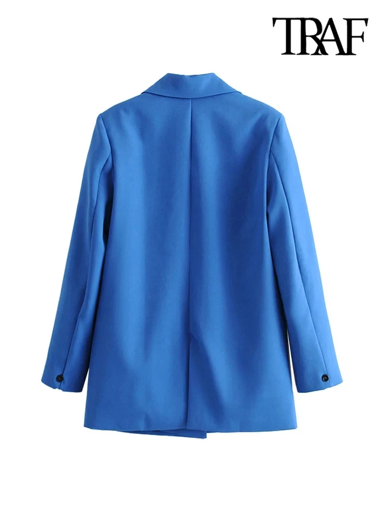 TRAF Women Chic Office Lady Double Breasted Blazer Vintage Coat Fashion Notched Collar Long Sleeve Ladies Outerwear Stylish Tops 2