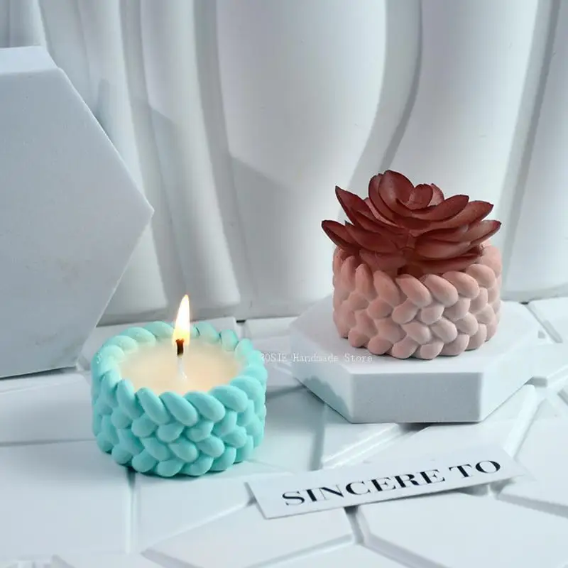 Weaving Shape Cement Candle Bowl Silicone Mold Plant Flowerpot Concrete Mold Gypsum Cement Tray silicone mold
