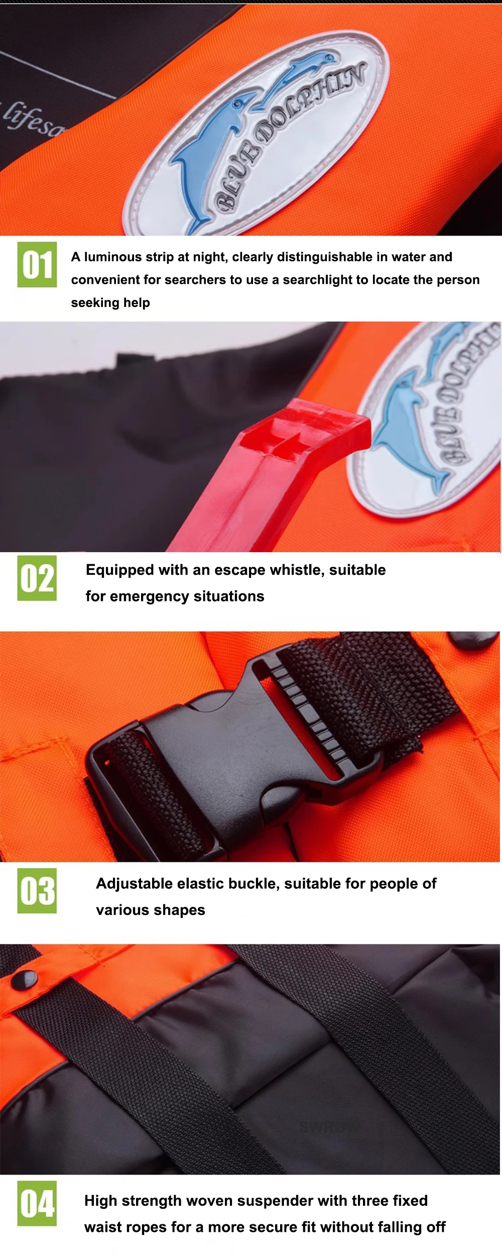 Outdoor Adult Swimming Life Jacket Adjustable Buoyancy Survival Suit Polyester Children Life Vest With Whistle 4