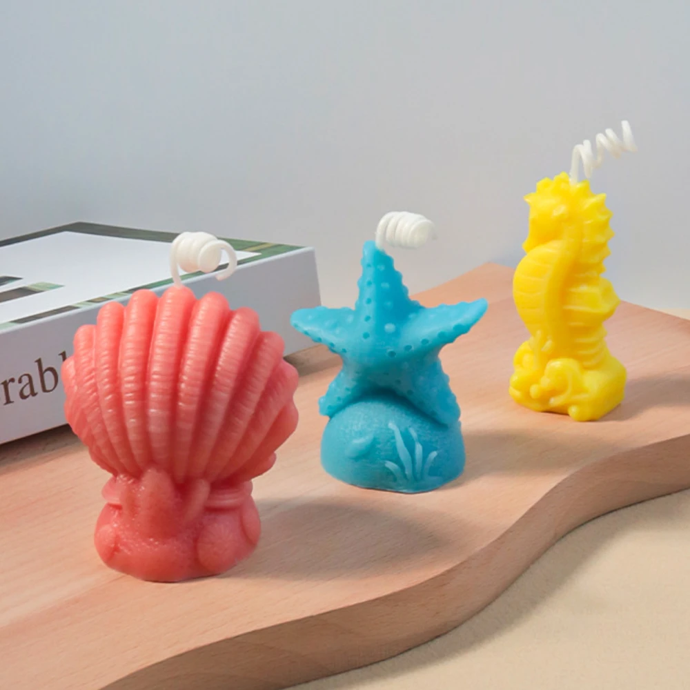 Ocean Series Beautiful Shell Column Silicone Soap Mold Starfish Hippocampus Candle Birthday Gift Chocolate Mould Baby Room Decor