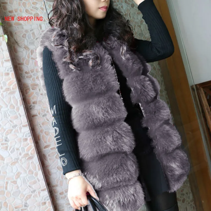 Women Sleeveless Vest Fur Long Jacket Vests Waistcoats Fur Fox Long