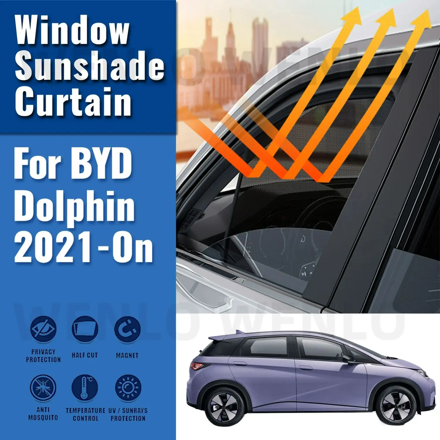 

For BYD Dolphin 2021 2022 2023 2024 Car Sunshade Front Windshield Magnetic Mesh Curtain Rear Side Window Sun Visor Shade