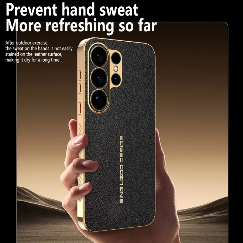 Luxury Shockproof Litchi PU Leather Plating Cover Case in Premium Plastic
