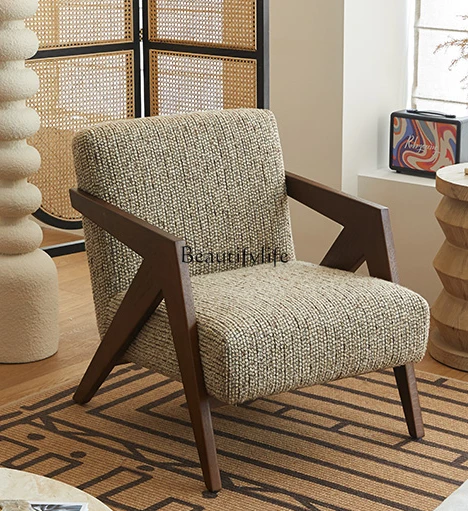 

Antique Style Living Room Single-Seat Sofa Chair Retro Cotton Linen Fabric Leisure Chair