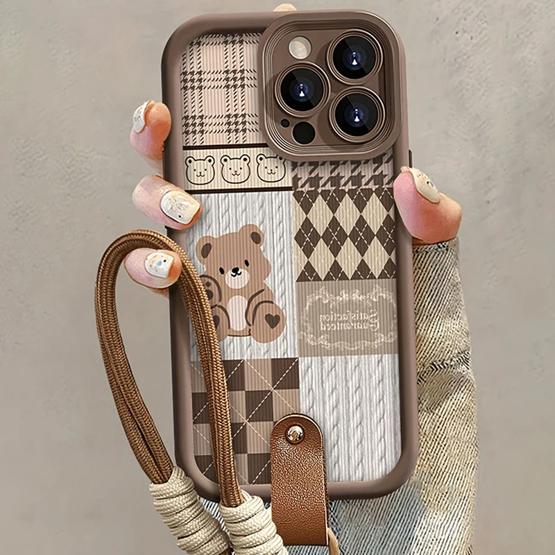 شبكة نمط الدب شنق حزام جراب هاتف آيفون 17 16 15 14...