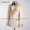Customized Ornament Tuxedo Men Suits Groom Metallic Embroidered Wedding Dresswear Belt 2 Pieces Sets Male Prom Blazers Outfit 3
