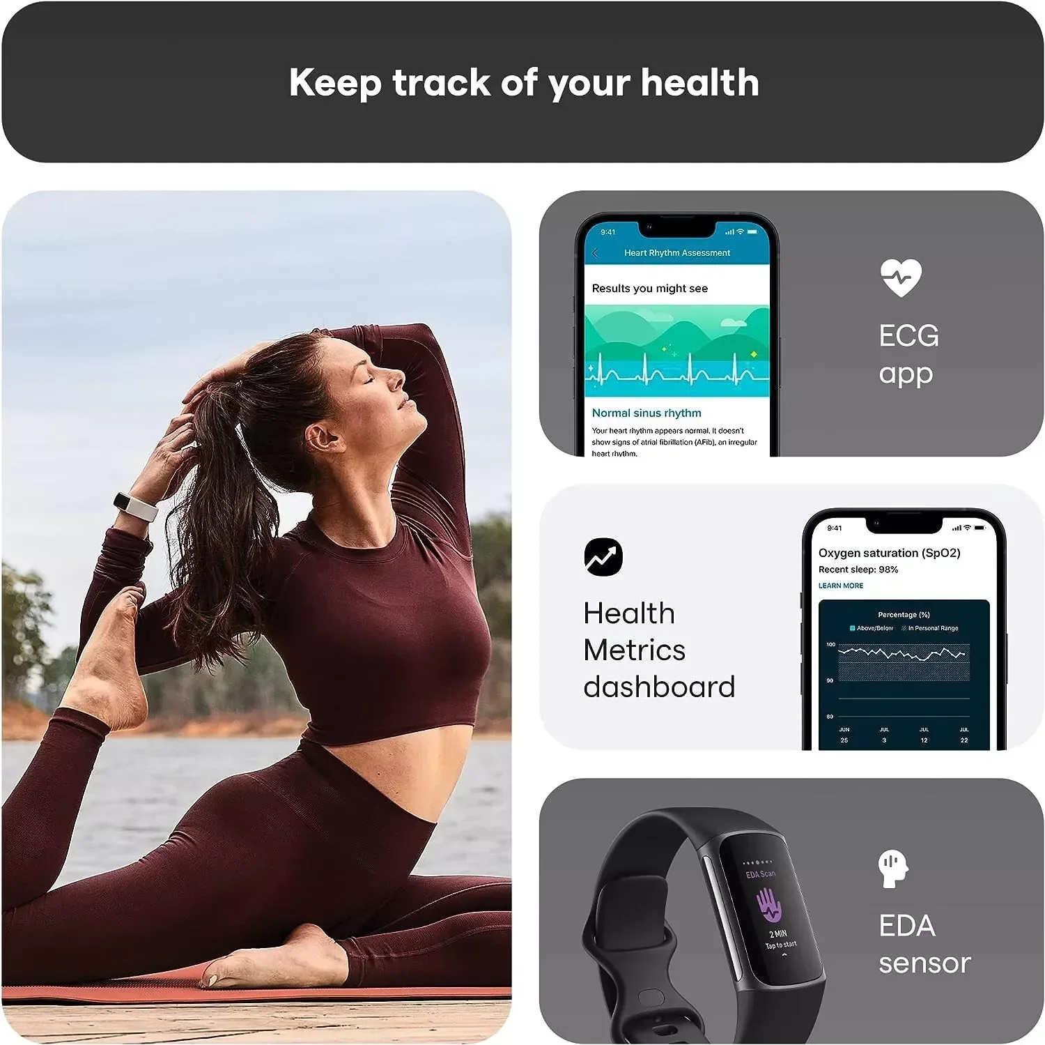 Original Fitbit Charge 5 Smartwatch Fitness Sport Tracker Health Heart Rate Sleep Monitor ECG Waterproof Smart Watch IOS Android 3