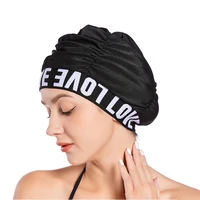 Women Pleated Swimming Caps Letters Love Printed Bathing Hat Adults Swim Pool Hot Spring Spa Comfortable Protect Long Hair Ears 1