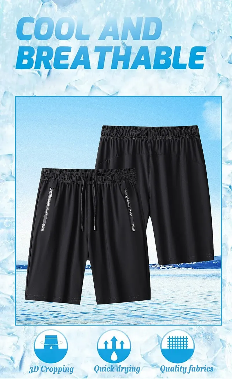 S0063110b939040bbab6c08d6c85f6f76s Ice Silk Pants Men's Shorts Summer Thin Quarter Pants Loose Size Quick Drying Pants Available in Black and Grey Mallzona