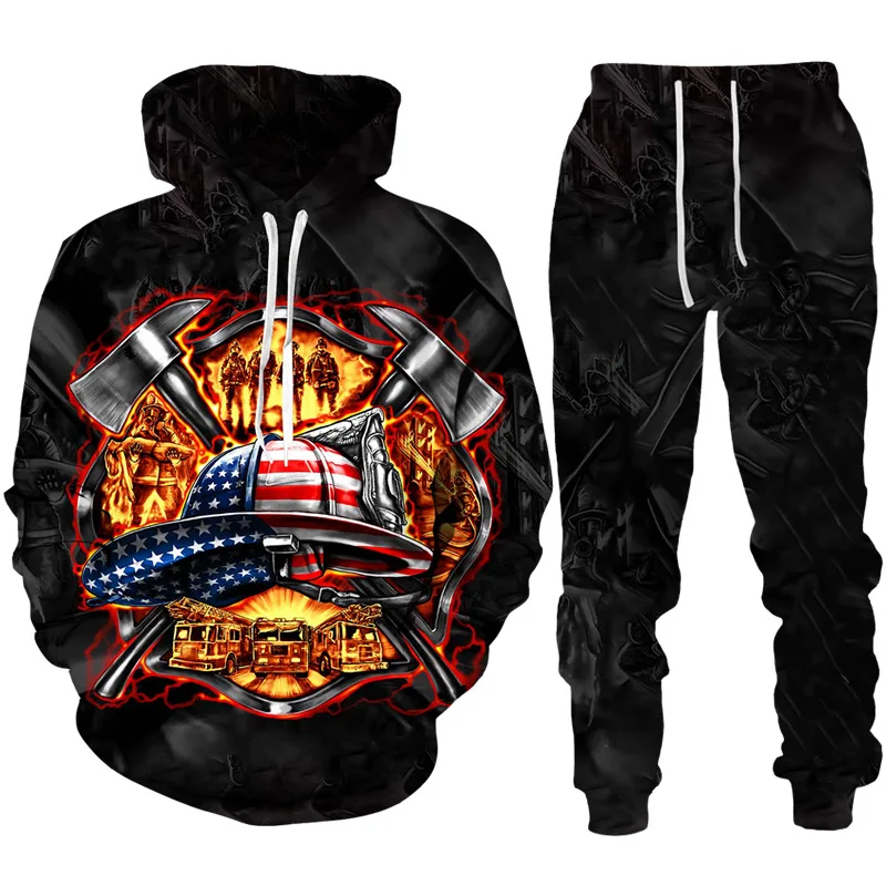 Men's 3D Print Hoodies Sweatpants Tracksuit Set