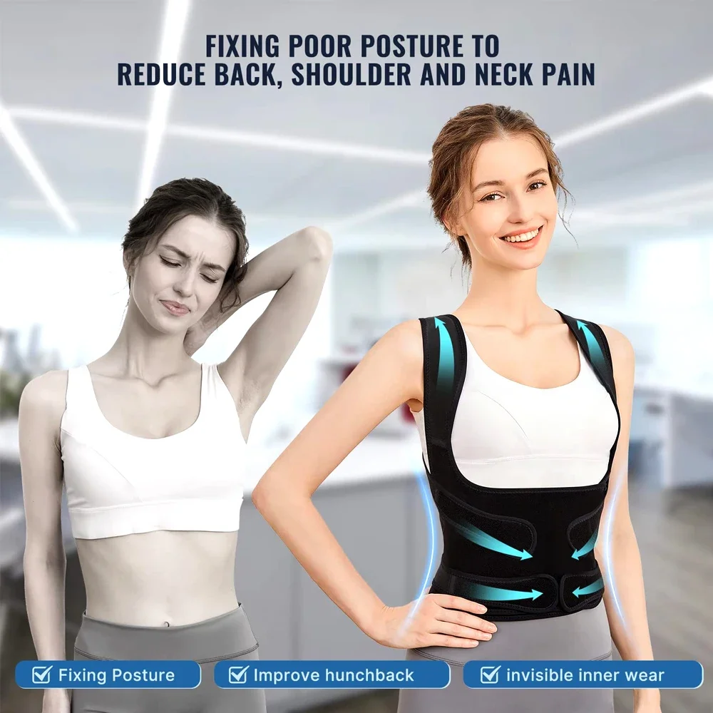 Beugo Correttore Posturale Spalle Schiena, Fascia Posturale Spalle e Schiena Traspirante Regolabile, athlitis Correttore Postura Uomo Donna, correzione della postura, schiena dritta, Nero, L