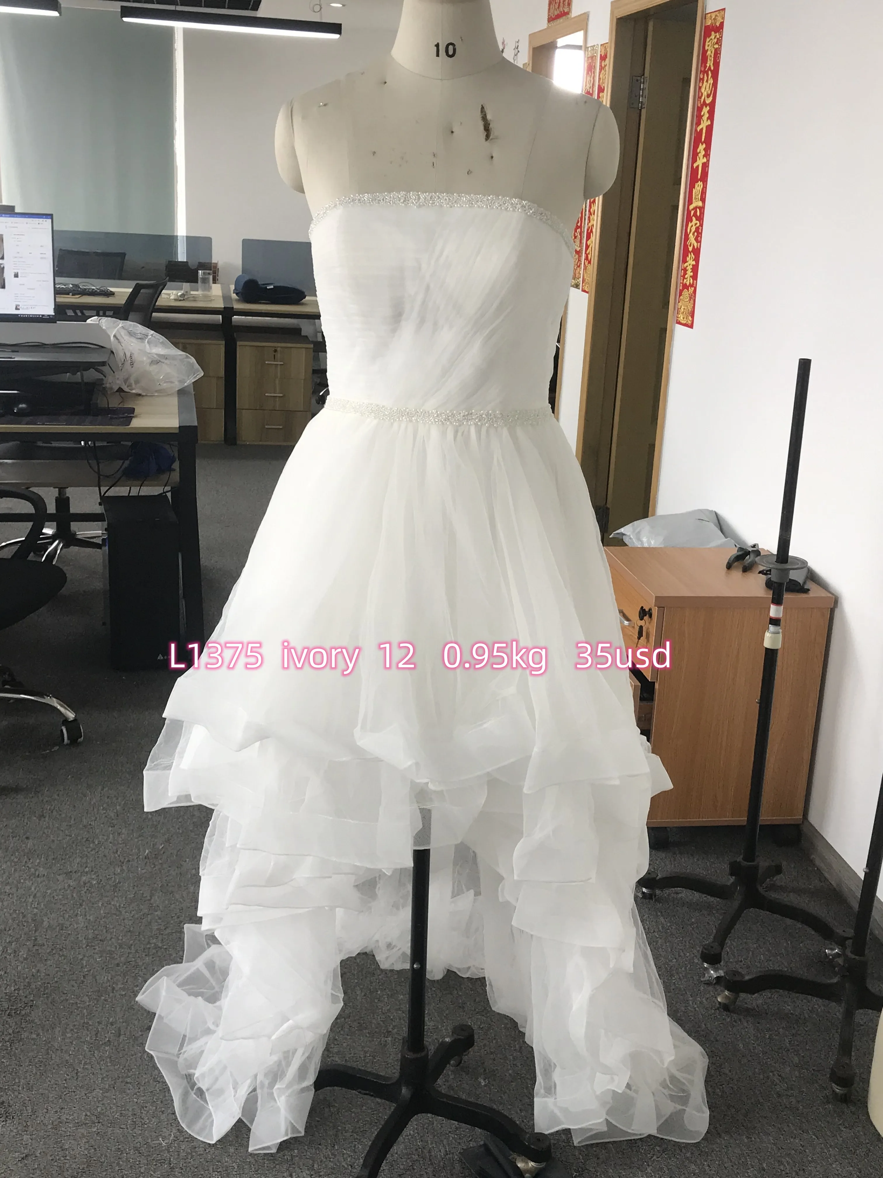 

CloverBridal Cheap Soft Tulle High-low Pleated vestido de casamento Beaded Robe Mariée Discount Suknia Slubna L1375