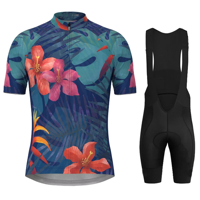 Men's Hawaiian Banana Print Cycling Jersey Sets Summer Short Sleeve Bicycle Clothing Maillot 19D Bib Shorts Clothes Shirt Suit 4