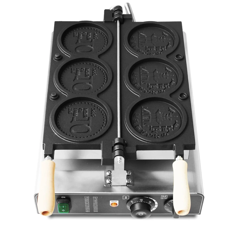 3/4 PCS Gold Coin Waffle Machine Cheese Cartoon Coin Scones Waffle Maker For Commercial Internet Celebrity Korea Baked Snacks 5
