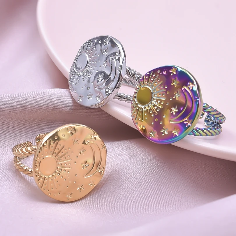 1Pc 스테인레스 스틸 펑크 중공 Chunky 불규칙한 액체 용암 여성 오픈 반지 빈티지 질감 성격 Anillos Mujer 쥬얼리