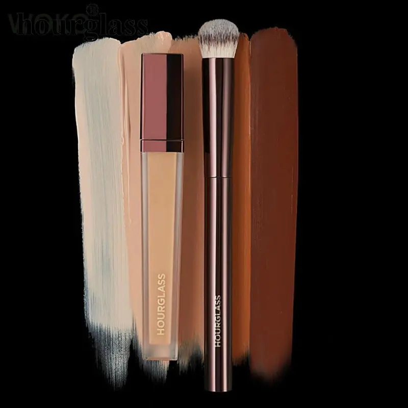 Hourglass Concealer Brush Synthetic Hair Angled Concealer Brush Eye Concealer Blending Brush Brown Metal Handle Makeup Tool 4
