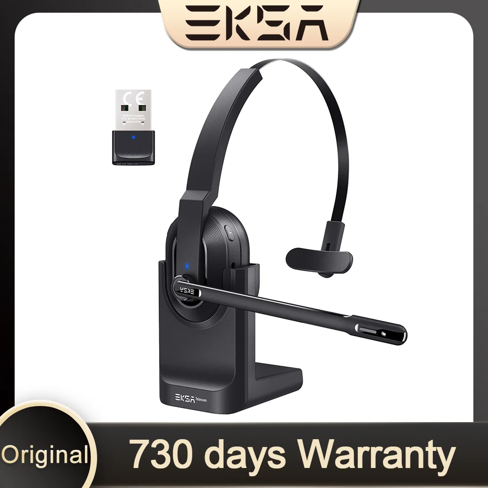 

EKSA H5 Wireless Bluetooth Headphones for calling noise with 2 ENC Mic Center Earphone With Charging Base USB Dongle for Office