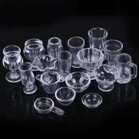 17Pcs/Set Mini Transparent Kitchenware Toy Drink Cups Dish Plate Tableware Miniatures DIY Pretend Play 2