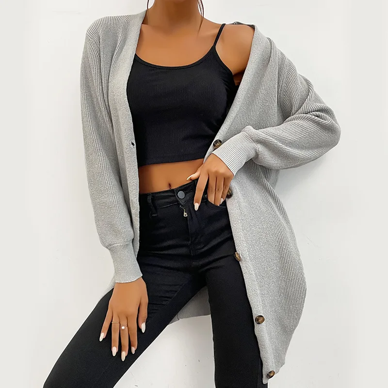 

Fall 2022 European and American Fashion Women's Wear Gray Long Sleeves Long Hemlock Sweater for Women