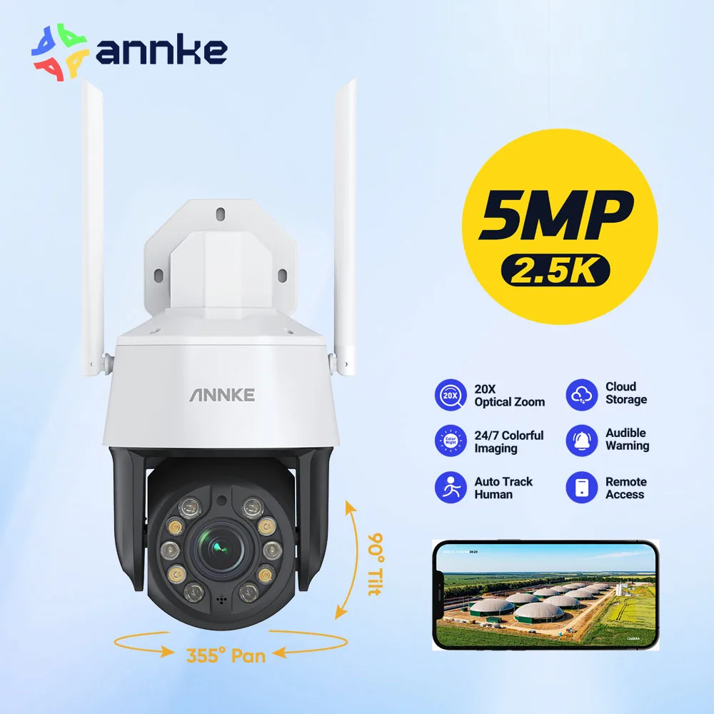 ANNKE 5MP 20X Optical Zoom WiFi Smart Home Security Camera AI Human Detection Auto Tracking, Two-Way Audio PTZ Camera Full-color