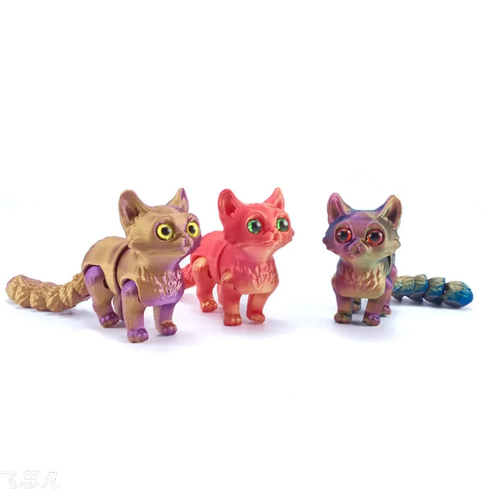 Cute 3D Printed Mini Cat Figure with Glittering Eyes - Movable Joint Room Decor & Kids Gift
