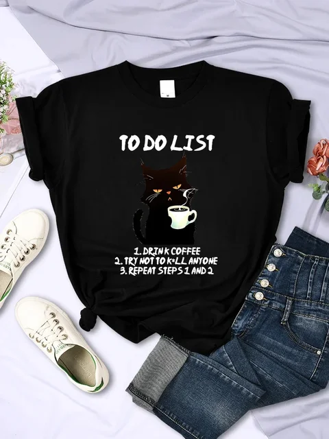 Black Cat To Do List Graphic T-shirt: Feline Flair Meets Casual Style