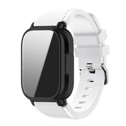 Versatile Silicone Watchband with Strap and Case Cover for Redmi Watch 3 Active (White - Black)