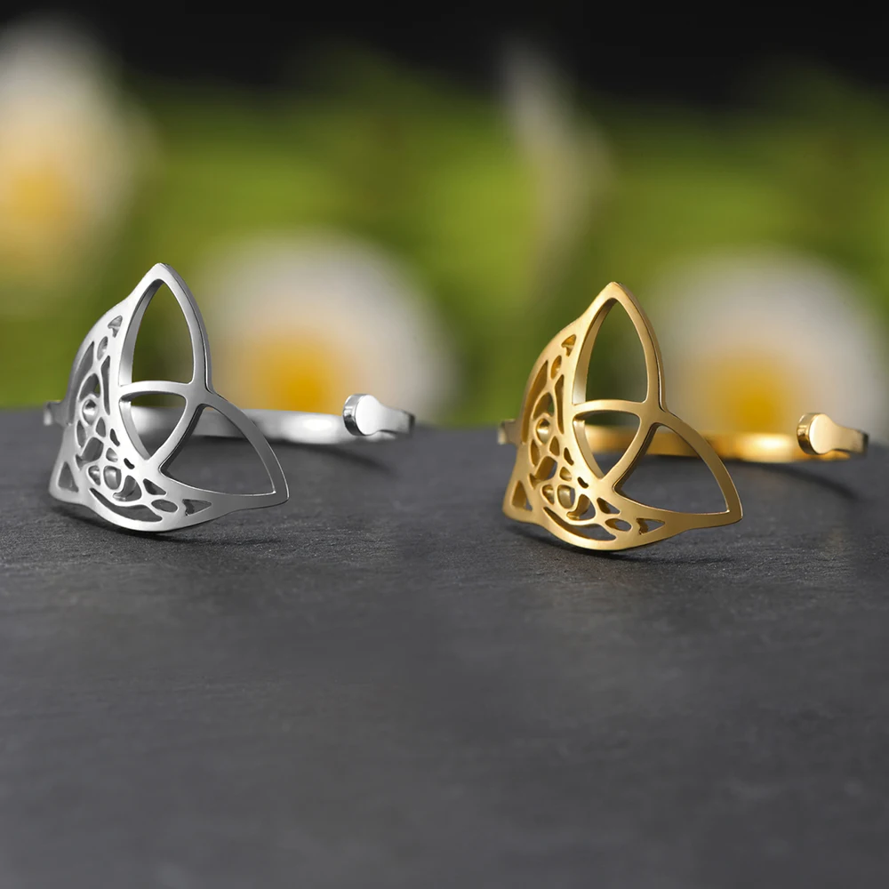 Dawapara Triquetra Filigran Halbmond-Ring Verstellbarer Dreifaltigkeitsknoten Glückssymbol Edelstahl Ehering Schmuck – Detail 14