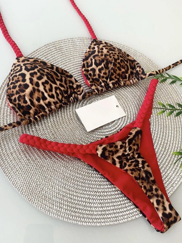 Women Swimwear Leopard Print Brazilian Bikini Set Thong Swimsuit Two Pieces Beach Wear