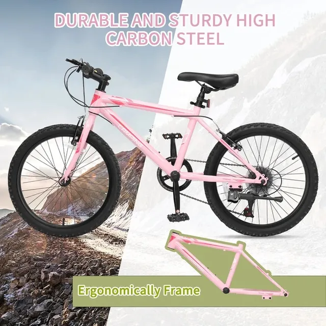 20" Mountain Bike, 7 Speed Bike with Disc Brakes ,Adjustable Seat Height for Kid
