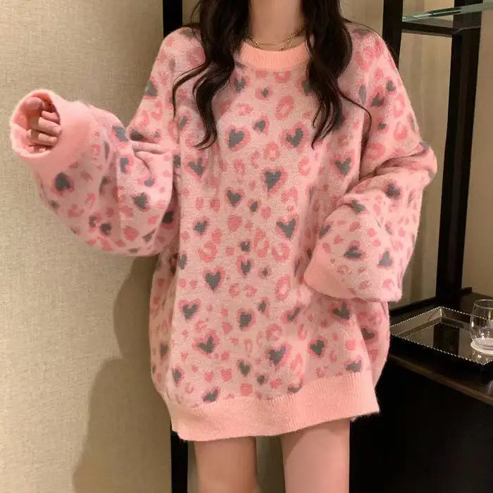 

Autumn And Winter Kawaii Sweater Women'S Oversized Love Embroidery Casual Long-Sleeved Harajuku Sweet Sweater Fashion Pullover