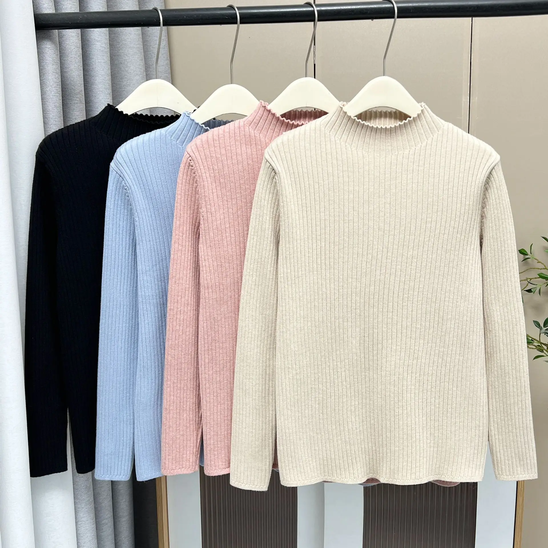 Fashion Plus Size Woman Clothing Sweaters 2025 Autumn Winter Simple Basic Style Solid Color Mock Neck Thickened Knitted Jerseys