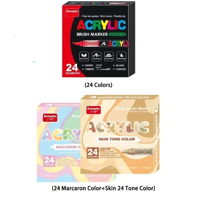 12/24/36/48/72/120 PCS GuangNa Acrylic Color Soft Head Markers Painted Graffiti Christmas Gfit Marker Set Festival Art Supply