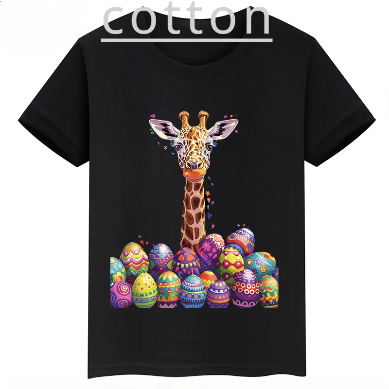 thumbnail image 1 of Ropa infantil con estampado de jirafa, camiseta de algodón de manga corta con dibujos animados para niños y niñas, camisetas deportivas de verano, 1 of 4